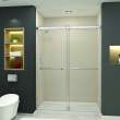 Frameless Bypass Shower Door Featuring EXCLUSIVE TruMotion Technology in a Polished Chrome Finish with a Smooth Clear Glass Texture and Barrington Plain Handles 60-in W x 80-in H