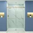 Frameless Bypass Shower Door Featuring EXCLUSIVE TruMotion Technology in a Champagne Bronze Finish with a Smooth Clear Glass Texture and Turin Handles 60-in W x 80-in H