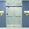 Frameless Bypass Shower Door Featuring EXCLUSIVE TruMotion Technology in a Matte Black Finish with a Smooth Low Iron Ultra Clear Glass Texture and Turin Handles 60-in W x 80-in H
