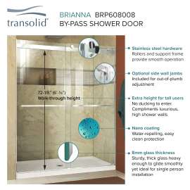 Frameless bypass shower door in frame finish with smooth clear glass texture and classic Turin handles 60-in W x 80-in H