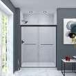 Slim bypass shower door in Matte Black frame finish with a smooth clear glass texture 57-3/4-in to 59-in W x 70-in H