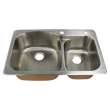 33-in x 22 1/64-in x 9-in 18 Gauge Offset 75/25 Double Bowls, Drop-in Stainless Steel Kitchen Sink with 2 Faucet Holes