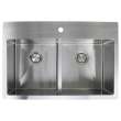 Transolid Diamond 33in x 22in 16 Gauge Dual Mount Double Bowl Kitchen Sink with Low Divide with 3 Holes