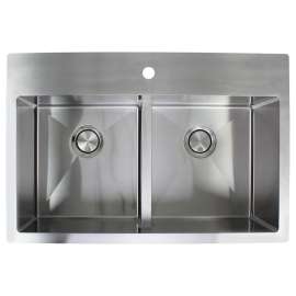 16 Gauge Equal Double Micro Edge Dual Mount Stainless Steel Sink Bowls with Low Divide 33