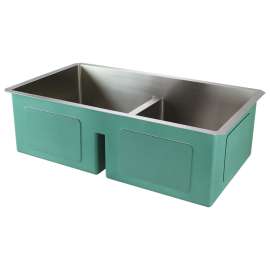 32.75-in x 19-in x 10-in 16 Gauge Equal Double Bowls, Undermount Stainless Steel Kitchen Sink with Low Divide