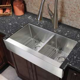 35.875-in x 20.25-in x 10-in 16 Gauge 60/40 Double Bowls, Farmhouse Stainless Steel Kitchen Sink with Low Divide, Undermount Installation
