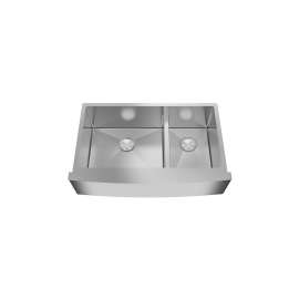 35.5-in x 22-in x 10-in 16 Gauge 60/40 Double Bowls, Farmhouse Stainless Steel Kitchen Sink with Low Divide, Undermount Installation