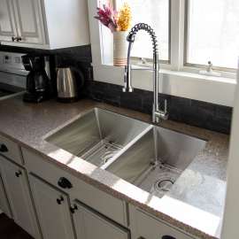 Diamond Titan Sink Kit with 60/40 Double Bowls, Undermount Installation, Magnetic Accessories Kit, and Drain Kit