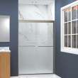 Semi-frameless bypass shower door featuring EXCLUSIVE TruMotion technology with smooth frosted glass texture and modern Sabrina handles 45-3/4-in to 47-in W x 70-in H