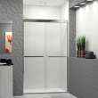 Semi-frameless bypass shower door featuring EXCLUSIVE TruMotion technology in Polished Chrome frame finish with smooth clear glass texture and contemporary Riley handles 45-3/4-in to 47-in W x 76-in H