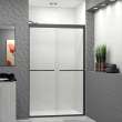 Semi-frameless bypass shower door featuring EXCLUSIVE TruMotion technology in Matte Black frame finish with smooth clear glass texture and modern Sabrina handles 45-3/4-in to 47-in W x 76-in H