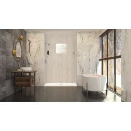 Linear 36 in. L x 60 in. W Alcove Shower Pan Base with Center Drain in Cameo