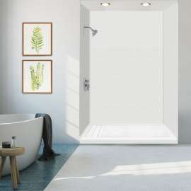 Linear 60-in W x 32-in L Rectangular Alcove Concealed End Drain Shower Base with Left Hand Drain FLU6032L-31-M