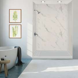 FLU6032L-39 Linear 60-in W x 32-in L Rectangular Alcove Concealed End Drain Shower Base with Left Hand Drain in Grey