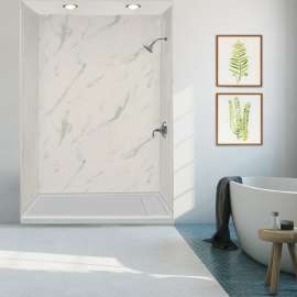 FLU6032R-39 Linear 60-in W x 32-in L Rectangular Alcove Concealed End Drain Shower Base with Right Hand Drain in Grey