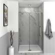Irene IPD487610C-J-BN Semi-frameless pivot shower door in Brushed Stainless frame finish with smooth glass texture 44-in to 48-in W x 76-in H
