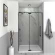 Irene IPD487610C-S-MB Semi-frameless pivot shower door in matte black frame finish with smooth glass texture 44-in to 48-in W x 76-in H