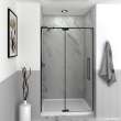 Semi-frameless pivot shower door in matte black frame finish with smooth glass texture 44-in to 48-in W x 76-in H