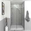 Semi-frameless pivot shower door in polished chrome frame finish with smooth glass texture 44-in to 48-in W x 76-in H