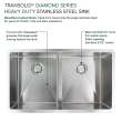 Diamond Sink Kit with Equal Double Bowls, Undermount Installation, Magnetic Accessories Kit, and Drain Kit
