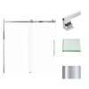 Madeline MBDT606008C-J-PC Frameless sliding shower door with fixed panel in polished chrome with clear glass texture and Justin handles