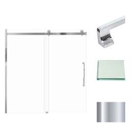 Madeline MBDT606008C-J-PC Frameless sliding shower door with fixed panel in polished chrome with clear glass texture and Justin handles