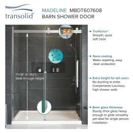 MBDT607608FL-R-M Madeline Frameless sliding shower door with fixed panel with frosted glass texture and Riley handles