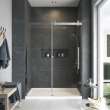 Madeline MBDT606008FL-T-BS Frameless sliding shower door with fixed panel in brushed stainless with frosted glass texture and Turin handles