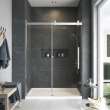 Madeline MBDT606008FL-R-PC Frameless sliding shower door with fixed panel in polished chrome with frosted glass texture and Riley handles