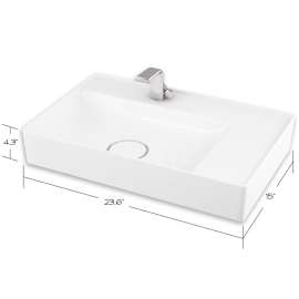 23.63-in Rectangular Vitreous China Vessel Sink with Single Faucet Hole in White