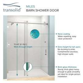 MBD607608C-R-M Miles Frameless sliding shower door with fixed panel in polished chrome with clear glass texture and Justin handles
