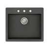 Transolid Quantum 22in x 20in silQ Granite Drop-in Single Bowl Kitchen Sink with 3 CAB Faucet Holes, In Black