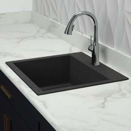 22-1/2in x 20in  x 8-1/2in silQ Granite Kitchen Sink with Single Bowl, Drop-in Installation, with 3 CAB Faucet Holes, In Espresso