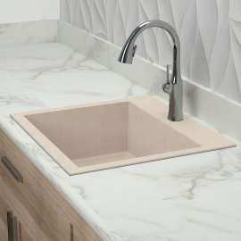 22-1/2in x 20in  x 8-1/2in silQ Granite Kitchen Sink with Single Bowl, Drop-in Installation, with 3 CAB Faucet Holes, In CafÃ© Latte