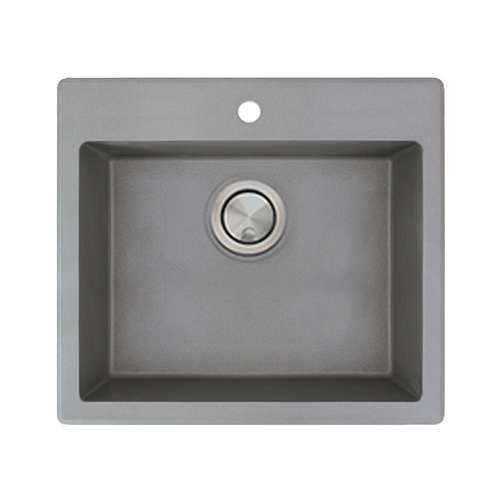 Transolid Quantum 22in x 20in silQ Granite Drop-in Single Bowl Kitchen Sink with 1 Pre-Drilled Faucet Hole, in Grey