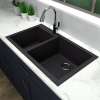 33-in x 18-in x 9-in silQ Granite Kitchen Sink with 1-3/4 Double bowls, Undermount Installation, in Black