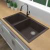 33-in x 18-in x 9-in silQ Granite Kitchen Sink with 1-3/4 Double bowls, Undermount Installation, in Espresso