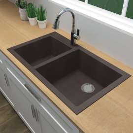33-in x 18-in x 9-in silQ Granite Kitchen Sink with 1-3/4 Double bowls, Undermount Installation, in Espresso