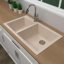 33-in x 18-in x 9-in silQ Granite Kitchen Sink with 1-3/4 Double bowls, Undermount Installation, in Cafe Latte