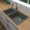 33-in x 18-in x 9-in silQ Granite Kitchen Sink with 1-3/4 Double bowls, Undermount Installation, in Grey