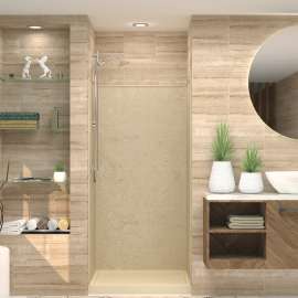36-in x 36-in x 72-in Solid Surface Shower Wall Trimmable Surround in Almond Sky