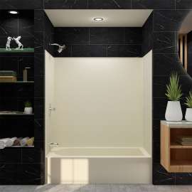 60-in x 32-in x 60-in Solid Surface Tub Wall Surround in Biscuit
