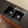 33-in X 22-in X 9.5-in silQ Granite Kitchen Sink with Double Equal Bowls, Drop-in Installation, with 4 CABE Faucet Holes, In Black
