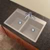 33-in X 22-in X 9.5-in silQ Granite Kitchen Sink with Double Equal Bowls, Drop-in Installation, with 4 CABE Faucet Holes, In CafÃ© Latte