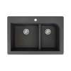 Transolid Radius 33in x 22in silQ Granite Drop-in Double Bowl Kitchen Sink with 1 Pre-Drilled Faucet Hole, in Black