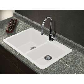 33-in X 22-in X 9.5-in silQ Granite Kitchen Sink with 1-3/4 Double Offset Bowls, Drop-in Installation, with 2 AB Faucet Holes, In White