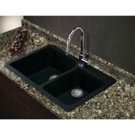 33-in X 22-in X 9.5-in silQ Granite Kitchen Sink with 1-3/4 Double Offset Bowls, Drop-in Installation, with 2 AB Faucet Holes, In Black