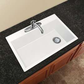 33-in x 22-in x 9.5-in silQ Granite Kitchen Sink with Super Single Offset Bowl, Drop-in Installation, with 1 Pre-Drilled Faucet Hole, in White