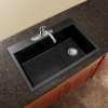 33-in X 22-in X 9.5-in silQ Granite Kitchen Sink with Super Single Offset Bowl, Drop-in Installation, with 4 CADE Faucet Holes, In Black