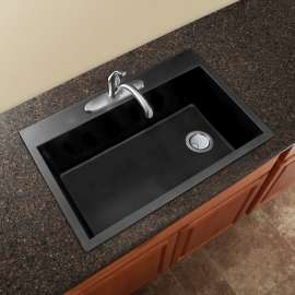 33-in x 22-in x 9.5-in silQ Granite Kitchen Sink with Super Single Offset Bowl, Drop-in Installation, with 1 Pre-Drilled Faucet Hole, in Black